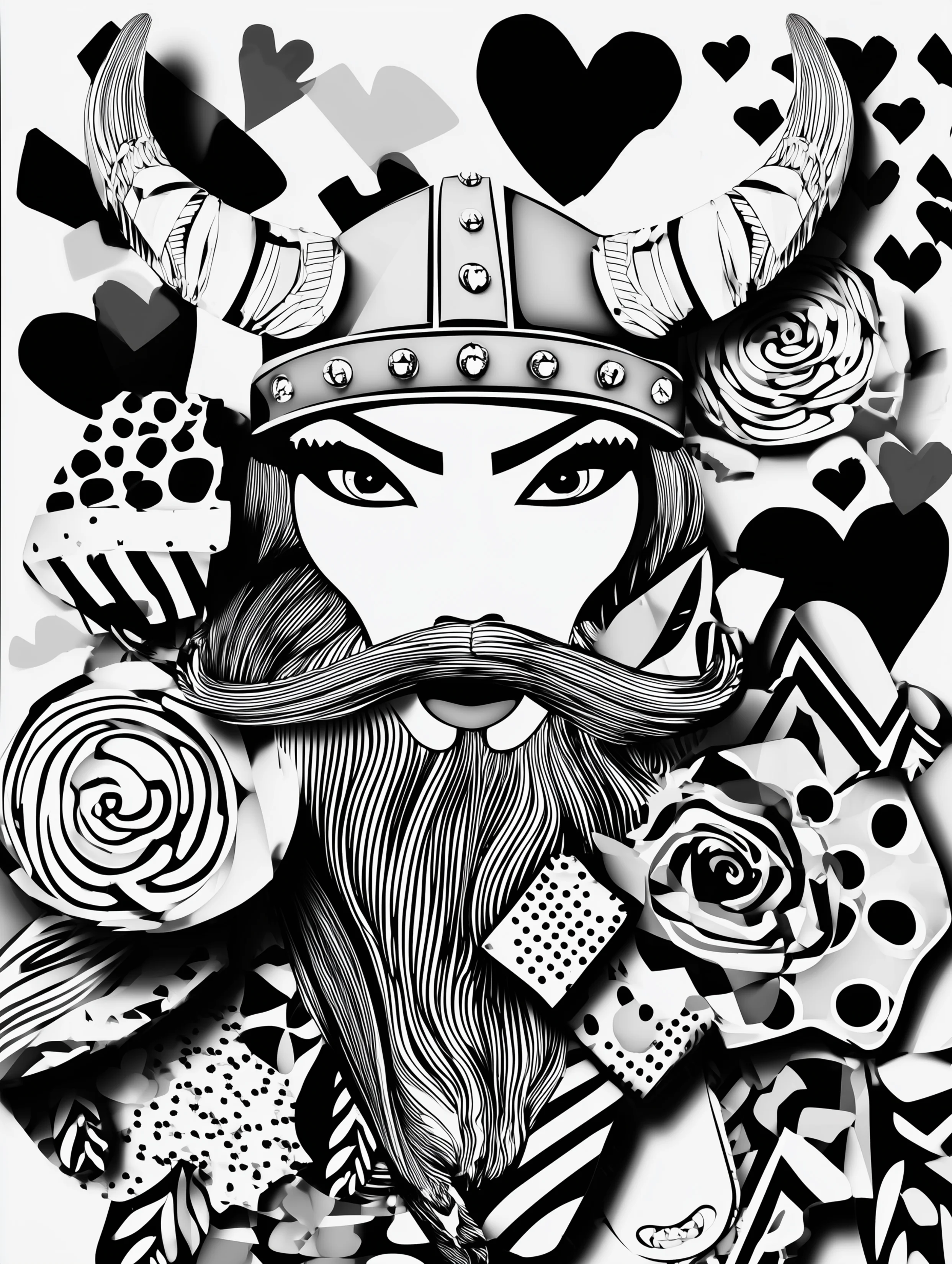 Free printable viking coloring page for adults featuring a forward-facing viking with a mustache